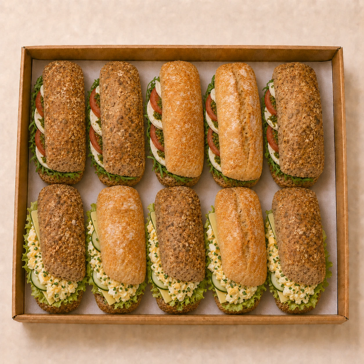 Caprese Pesto & Egg Salad with Cheese Buns